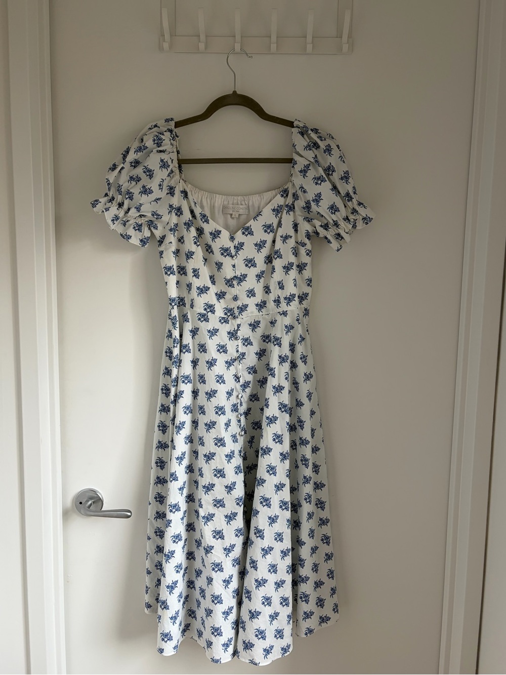 Beautiful Caroline Constas blue and white floral midi dress